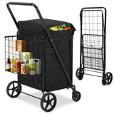 GARVEE Jumbo 200LB Folding Cart - Dual Basket w/Waterproof Liner, 360° Swivel Wheels for Grocery, Laundry & Camping (Oxford Cloth) - Black