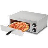 Garvee Commercial 1100W Electric Pizza Oven with Adjustable Timer, Stainless Steel, Easy-Clean Crumb Tray, Dual-Zone Heating, 12" Capacity, Ideal for Restaurants & Home - 