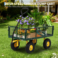 Garvee 900 lbs Heavy Duty Steel Garden Wagon Cart – 2-in-1 Utility Yard Cart, Removable Mesh Sides, 10" All-Terrain Tires, 180° Rotating Handle – Perfect for Lawn and Outdoor Gardening – Yellow Hub, Dark Green Frame, Black Handle