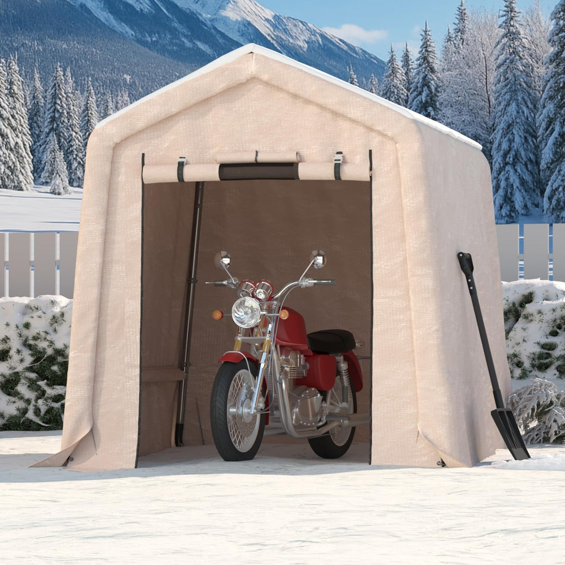 Garvee 6x8FT Outdoor Portable Storage Shed with Roll-Up Door & Vent, 240G Heavy-Duty Shelter Waterproof PE Tarp, UV-Resistant Storage Sheds for Motorcycle, Firewood, Garden and Tools