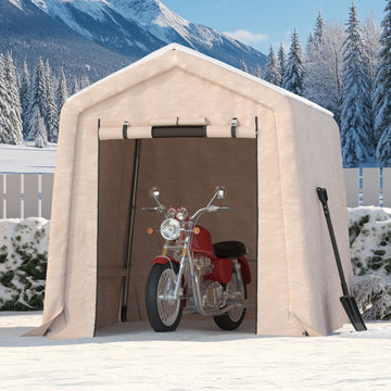 Garvee 6x6FT Outdoor Portable Storage Shed with Roll-Up Door & Vent, 240G Heavy-Duty Shelter Waterproof PE Tarp, UV-Resistant Storage Sheds for Motorcycle, Firewood, Garden and Tools, Khaki