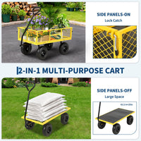 Garvee 900 lbs Heavy Duty Steel Garden Wagon Cart – 2-in-1 Utility Yard Cart, Removable Mesh Sides, 10" All-Terrain Tires, 180° Rotating Handle – Ideal for Lawn and Gardening Tasks – Black Wheels, Yellow Frame, Black Handle