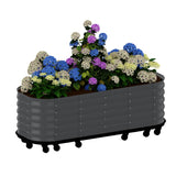 Garvee Mobile Raised Garden Bed with Water Reservoirs, Lock Wheels, Rustproof Galvanized Steel, Wave Panels, Compact Design for Patio & Indoor Herbs - Gray