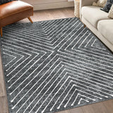 Garvee Washable Area Rug 4x6 Bedroom Rug Geometric Lines Non-Slip Modern Striped Carpet Low-Pile Soft Accent Carpet Minimalist Foldable Floor Cover for Living Room Entryway, Dark Gray - Dark Gray