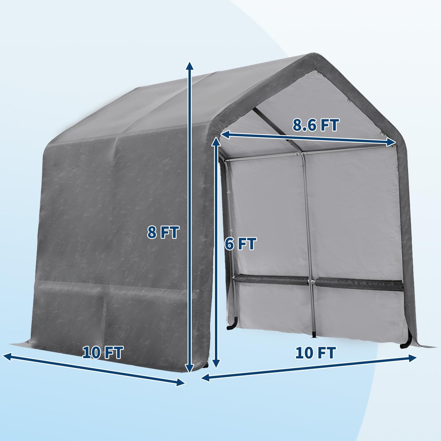 Garvee 10x10FT Gray Outdoor Portable Storage Shed with Roll-Up Door & Vent,Heavy-Duty Shelter Waterproof PE Tarp, UV-Resistant Storage Sheds for Motorcycle, Firewood, Garden and Tools, Gray