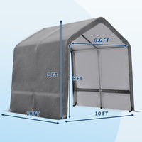 Garvee 10x10FT Gray Outdoor Portable Storage Shed with Roll-Up Door & Vent,Heavy-Duty Shelter Waterproof PE Tarp, UV-Resistant Storage Sheds for Motorcycle, Firewood, Garden and Tools, Gray