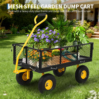 Garvee 900 lbs Heavy Duty Steel Garden Wagon Cart – 2-in-1 Utility Yard Cart, Removable Mesh Sides, 10" All-Terrain Tires, 180° Rotating Handle – For Gardening, Lawn, Outdoor Transport – Black Body, Yellow Hubs