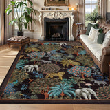 Garvee Modern Printed Area Rug Vintage Soft Low-Pile Polyester Washable Non-Shedding Non-Slip Indoor Living Room Bedroom - Black