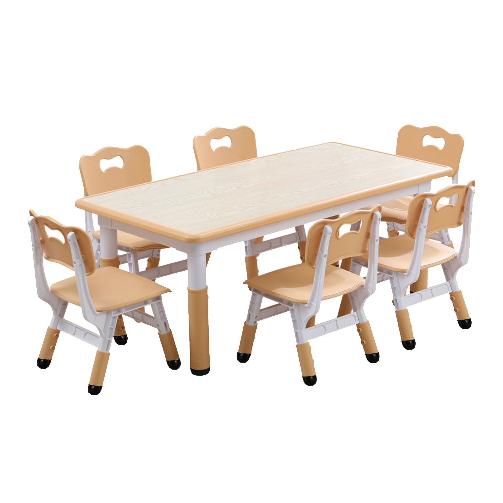 Garvee Kids 7 in 1 Table & Chairs Set in Ergonomic Design, Height Adjustable, Max 300lbs for Home & Classroom Use, Natural