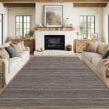 Garvee Washable Area Rug 9x12 Low Pile Non-Slip Soft Polyester Stain Resistant TPR Backing for Living Room Bedroom Dining Room - Brown