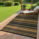 Garvee Outdoor Black Brown 8x10 Waterproof Rug Polypropylene UV-Resistant Lightweight Reversible Striped with Stakes for Patio Camping Beach - Black Brown