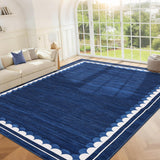 Garvee 9x12 Area Rug Washable Non-Slip Low Pile Polyester Modern Scalloped Border Living Room Bedroom Dining Room - Navy Blue
