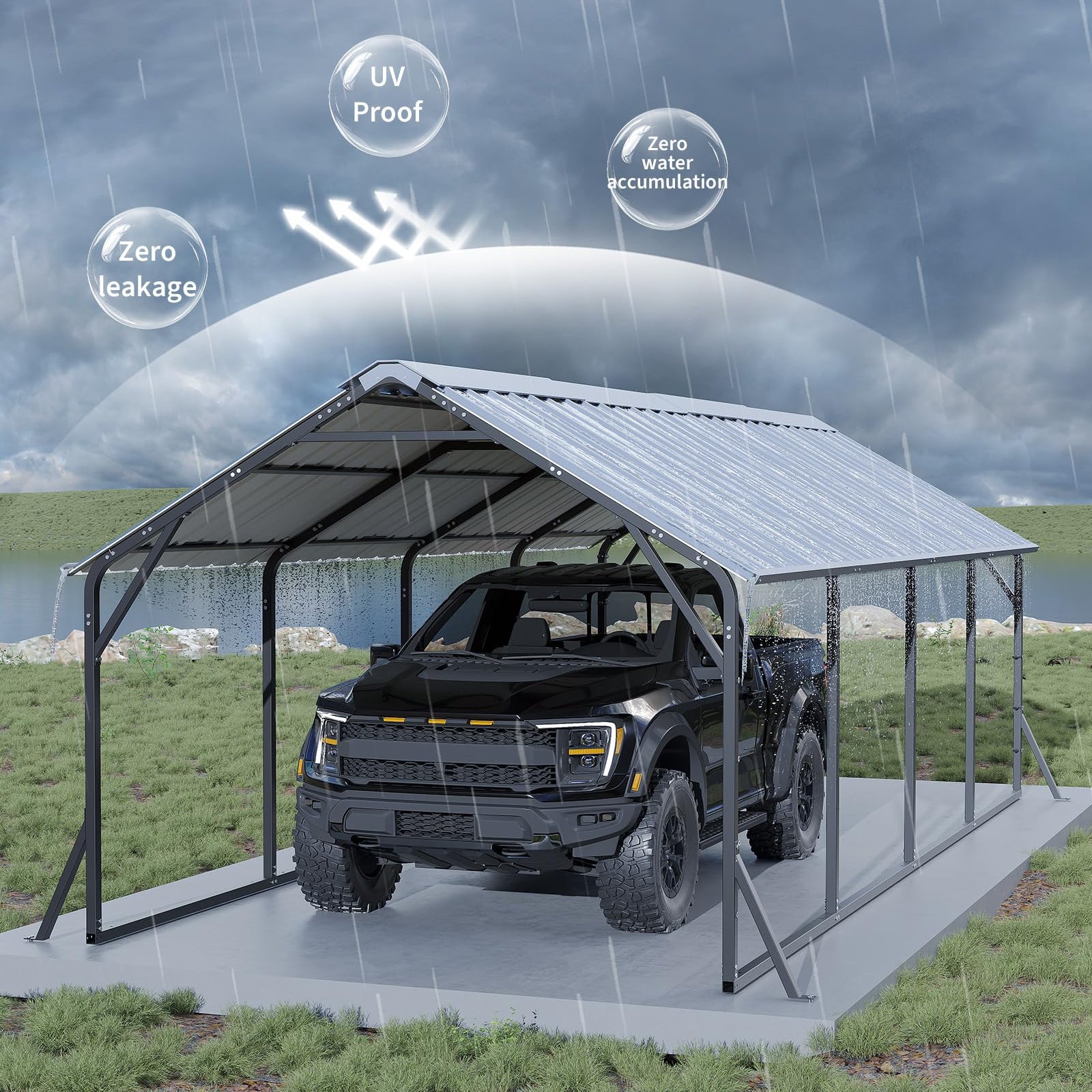 Garvee 11'x20'x9' Vertical Roof Metal Carport, Heavy Duty Steel Car Ports for All-Weather, for Full-Size Pickup Trucks, Boats, and Tractors