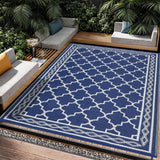 Garvee Outdoor Dark Blue 9x18 Plastic Straw Rug Waterproof Reversible UV Resistant Durable for Patio RV Beach Camping - Dark Blue