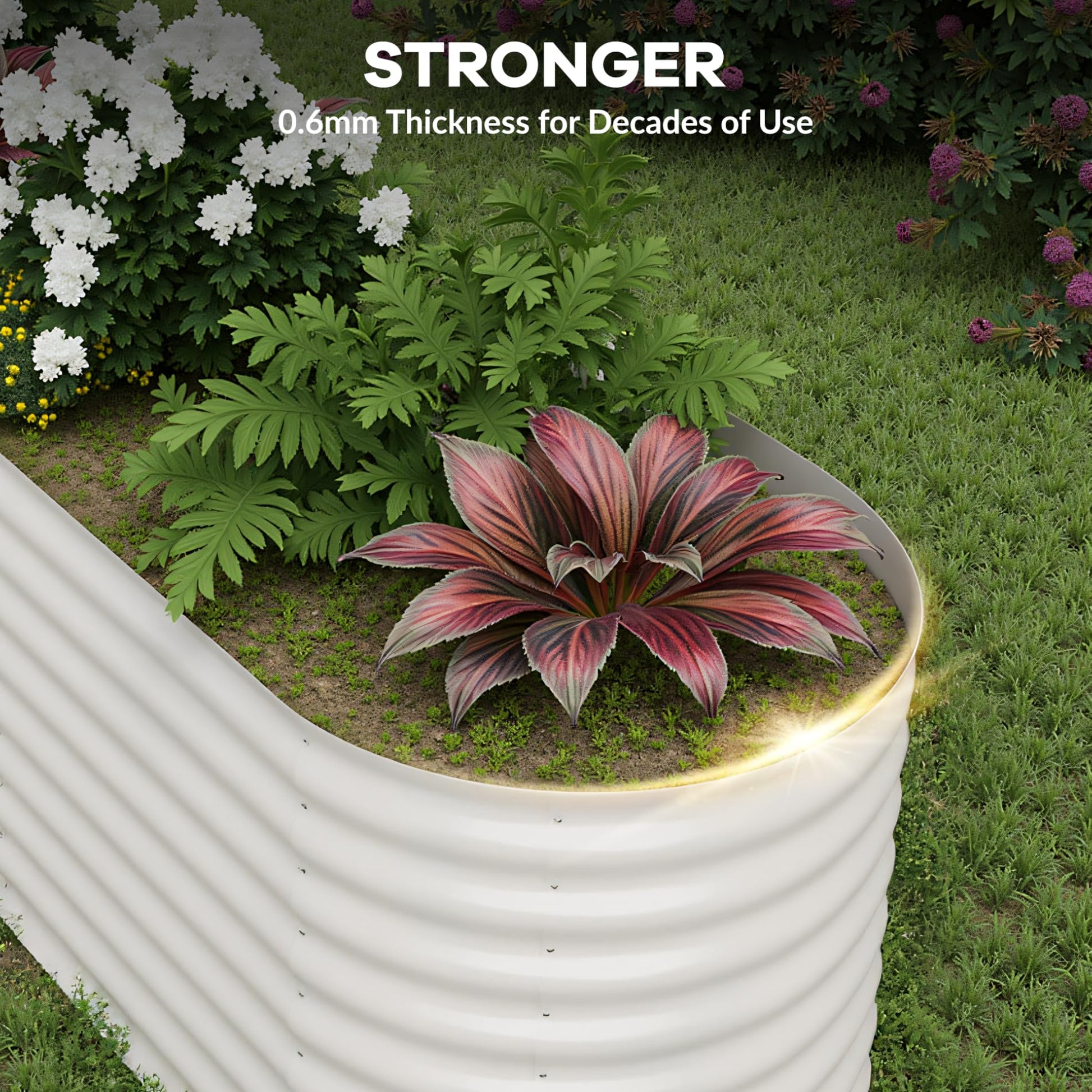 Garvee Galvanized Metal Raised Garden Bed Kit 8x2x2ft Oval Deep Root Planter Rust-Resistant Steel Open-Base Design Tool-Free Assembly Modern Beige Outdoor