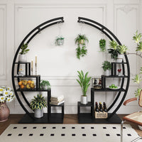 Garvee 5-Tier Curved Metal Plant Stand with 6 Hooks, Elegant Black Balcony & Indoor Flower Pot Display Rack for Plants & Garden Decor