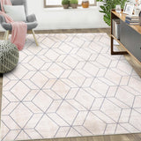 Garvee Modern Geometric Rugs for Living Room 9x12 Non-Slip TPR Backing Soft Polyester Fiber Washable Thin Foldable Accent Rug Beige for Kitchen Office - Beige