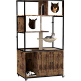 Garvee Cat Litter Box Enclosure Hidden Litter Box Multi-Level Play Area Durable Particleboard Metal Frame Anti-Tip Kit Wheels Indoor Cat Furniture