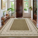 Garvee Modern Neutral Bordered Area Rug Brown 9'x12' Soft Washable Non-Slip Polyester Low-Pile Durable Living Room Bedroom Office - Brown