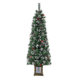 Garvee 7ft Slim Pencil Fraser Fir Artificial Christmas Tree with 140 Warm White LED Lights, Pre-Lit Hinged Branches, PVC Material, Stable Box Base, Flame-Retardant for Small Spaces and Holiday Decor