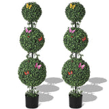 Garvee 4ft Artificial Triple Ball Topiary Trees with Pot, Topiary Trees Artificial Outdoor with Moss, Vine, Insect Decor, All Year Green Outdoor Faux Plants for Front Porch, Home Decor, 2 PCS - Ordinary Pot