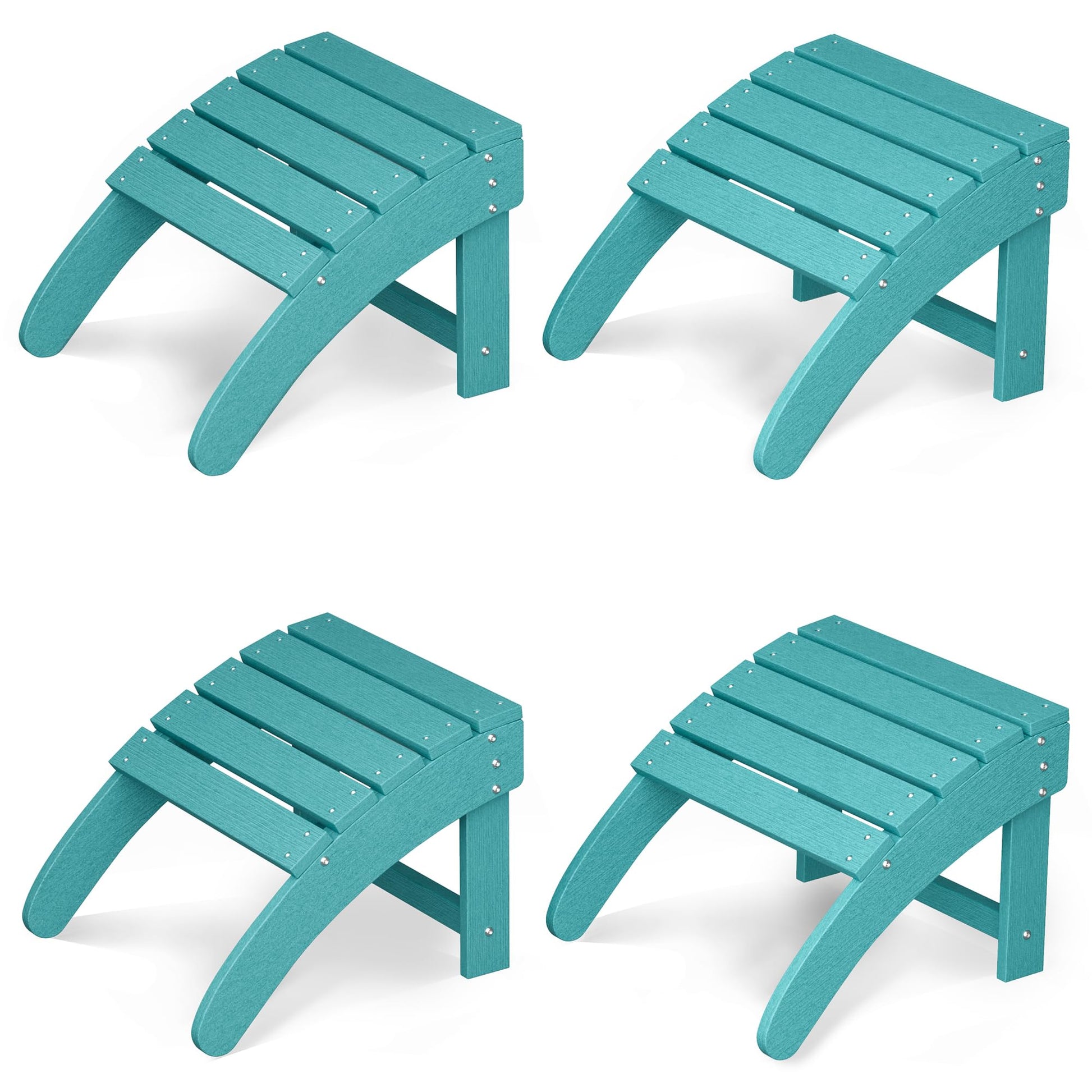 Garvee All-Weather Blue HDPE Adirondack Ottoman, Curved Outdoor Footrest with 200 lbs Support for Patio Chairs, Backyard & Poolside