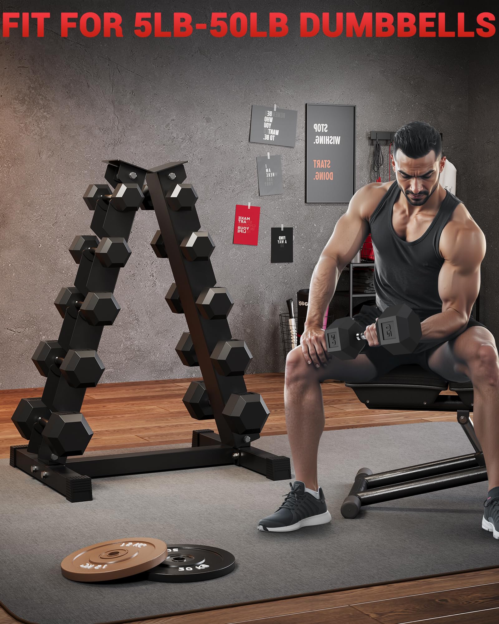 Garvee A-Frame Dumbbell Rack, 5-Tier Vertical Weight Racks for Dumbbells, Heavy Duty Steel Weight Storage Stand, Space Saving Design, Perfect for Home Gym Fitness Storage, Black