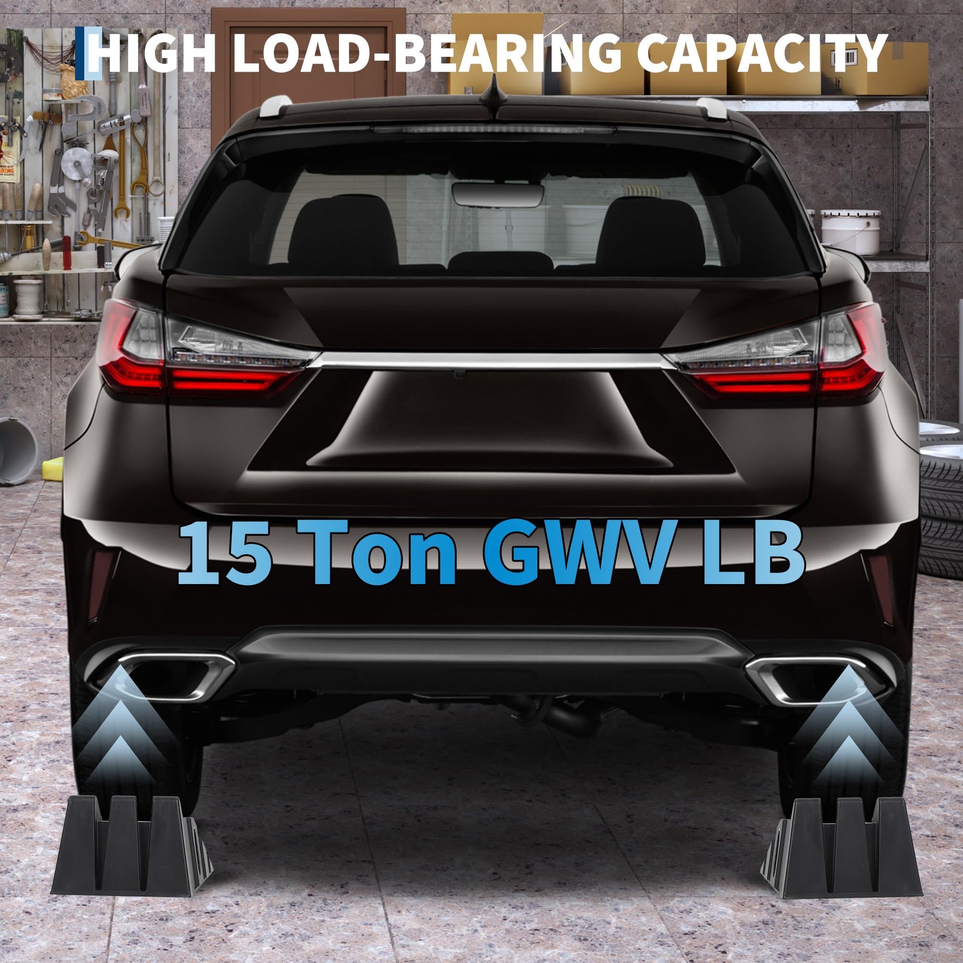 GARVEE reinforced PP car ramps showing 12,000 lb capacity per individual ramp