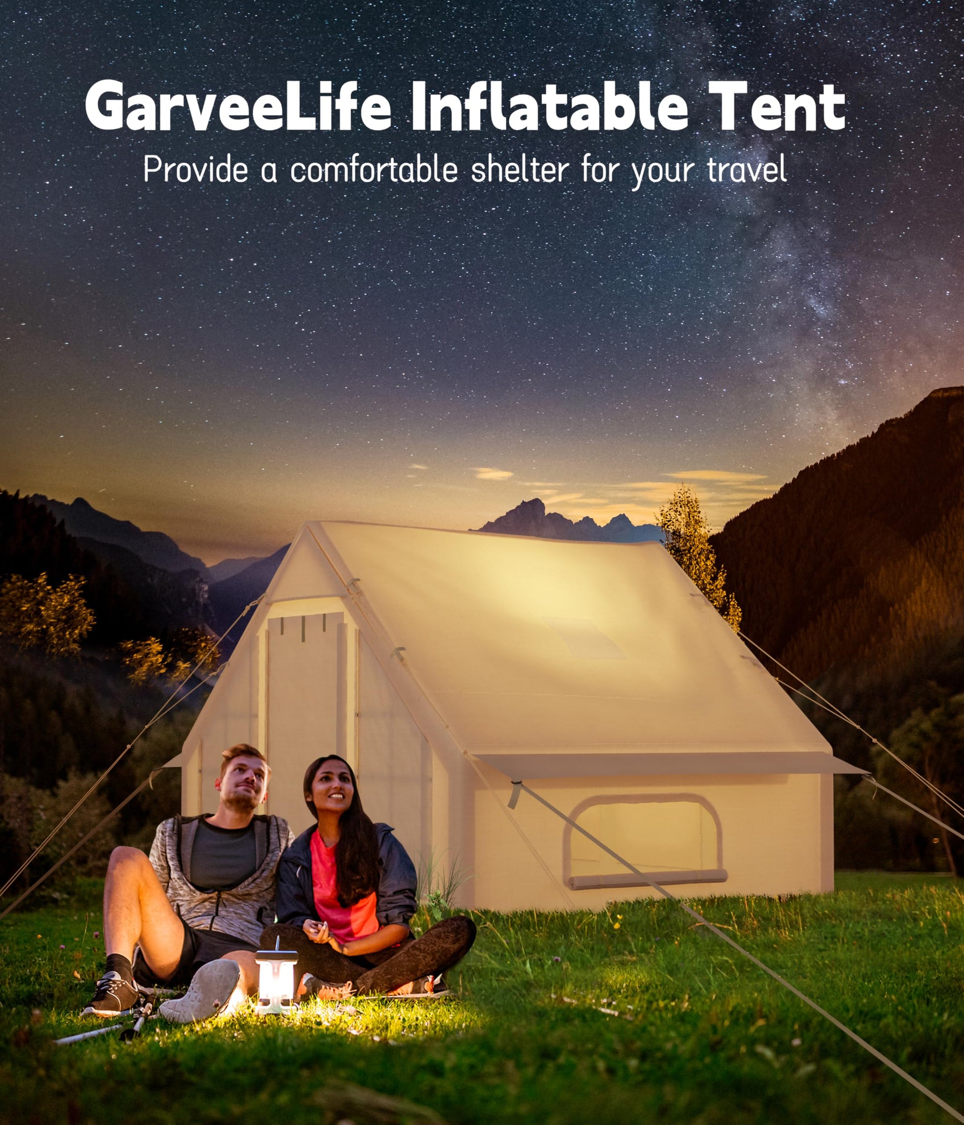 luxury air tent Garvee Luxury Inflatable 4-Season Camping Tent w/ Air Pump – Waterproof & Windproof Outdoor Cabin, Quick Setup, Durable Oxford, 2 Doors, 6 Windows,