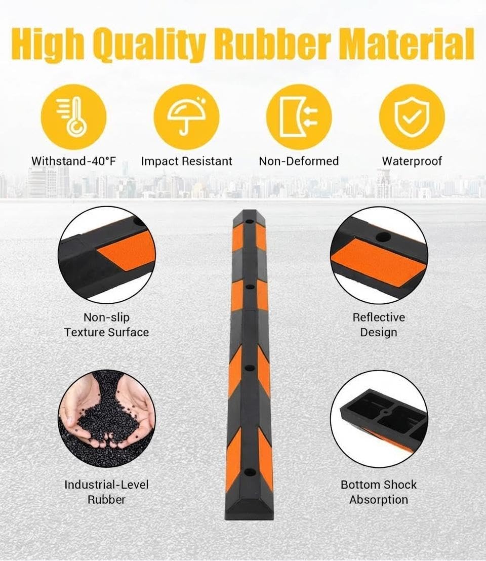Garvee Heavy Duty Rubber Parking Curb 2 Pack, 72 Inch – Bright Orange Diamond, High-Visibility Reflective Stripes – Durable Wheel Stopper for Garage, Commercial Lot, Cars, Trucks, SUVs, RVs, Trailers – 2-pack | diamond | bright orange