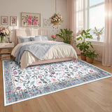 Garvee Vintage Floral Area Rug 9x12 Light Blue - Soft Low Pile, Non-Slip Backing, Polyester & Faux Wool, Machine Washable, Foldable for Living Room & Bedroom - Light Blue