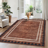 Garvee Washable Rugs 5x7 Brown Rug Solid Bordered Geometric Rugs for Living Room, Modern Neutral Carpet with Non Slip TPR Backing, Soft Non Shedding Low Pile Throw Mat for Bedroom Dining Room - Brick Red