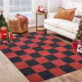 Garvee Washable Christmas Rug 5x7 Red Black Checkered Non-Slip Foldable Polyester Low Pile Nursery Kitchen Living Room - Red & Black