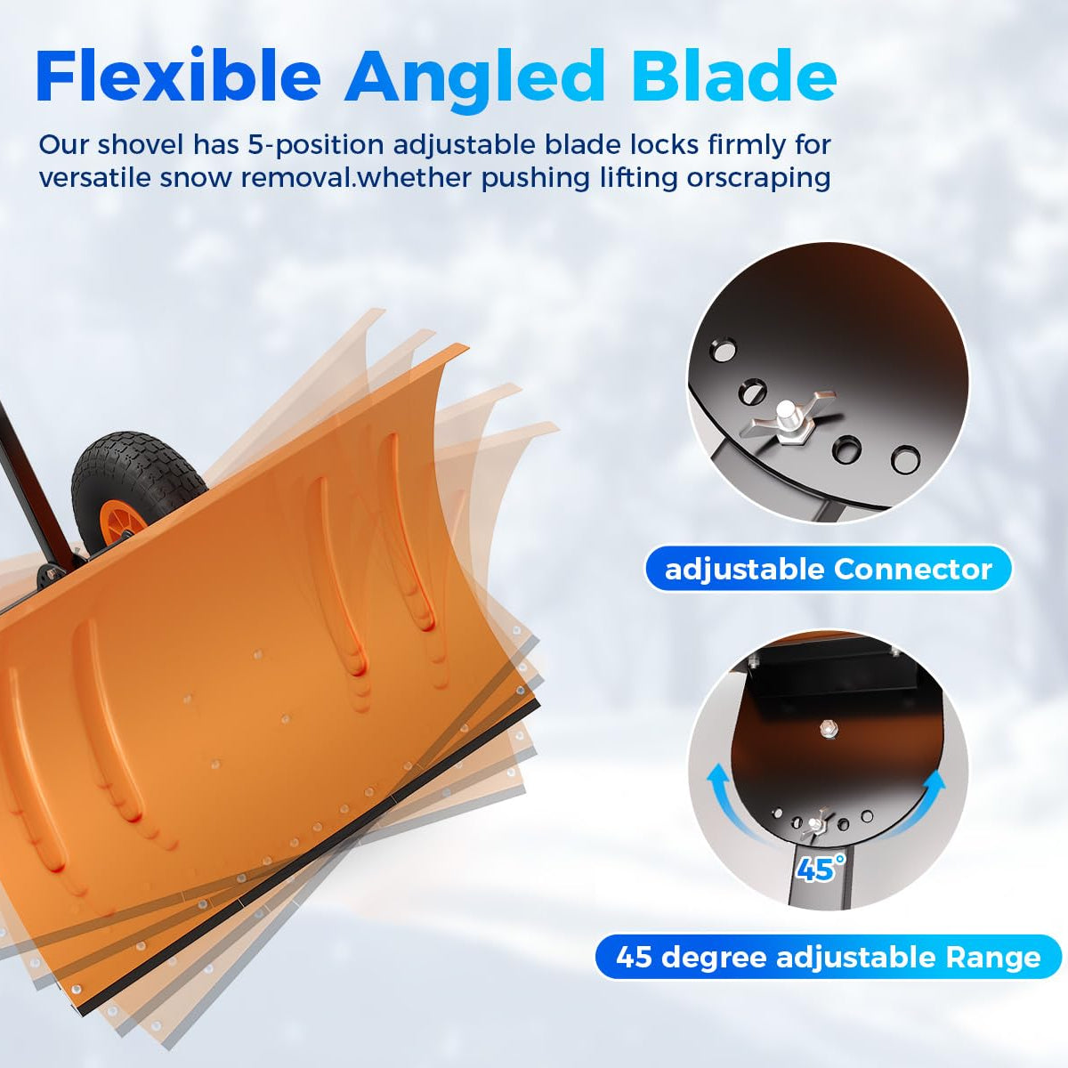 Garvee 29"W X 20"H Snow Shovel with Wheels Heavy Duty Steel 5-Position Adjustable Handle Anti-Skid Tires Quick Assembly for Driveway and Sidewalk