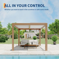 Garvee Adjustable Roof & Integrated Drainage - Aluminum Louvered Pergola Gazebo - Reinforced Frame for Patio, Deck, Backyard, Garden - Durable Outdoor Hardtop Shelter - Wood Grain Color, 10x12FT