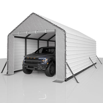 Garvee 13'x26'x11' Enclosed Oversized Metal Carport, Steel Heavy Duty Carport for All-Weather, Permanent Shelter for Full-Size Pickup Trucks, Boats, and Tractors, N.W. 1,000 Lbs
