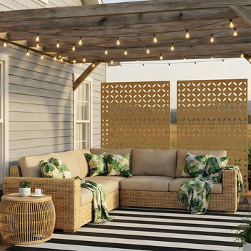 Garvee 70"x47" 3-Panel Metal Outdoor Privacy Screen in Copper-Coin Design for Patio, Deck, Balcony, Yard and Garden, Brown