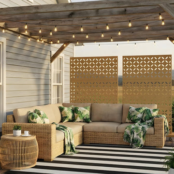 Garvee 70"x47" 3-Panel Metal Outdoor Privacy Screen in Copper-Coin Design for Patio, Deck, Balcony, Yard and Garden, Brown