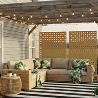 Garvee 70"x47" 3-Panel Metal Outdoor Privacy Screen in Copper-Coin Design for Patio, Deck, Balcony, Yard and Garden, Brown
