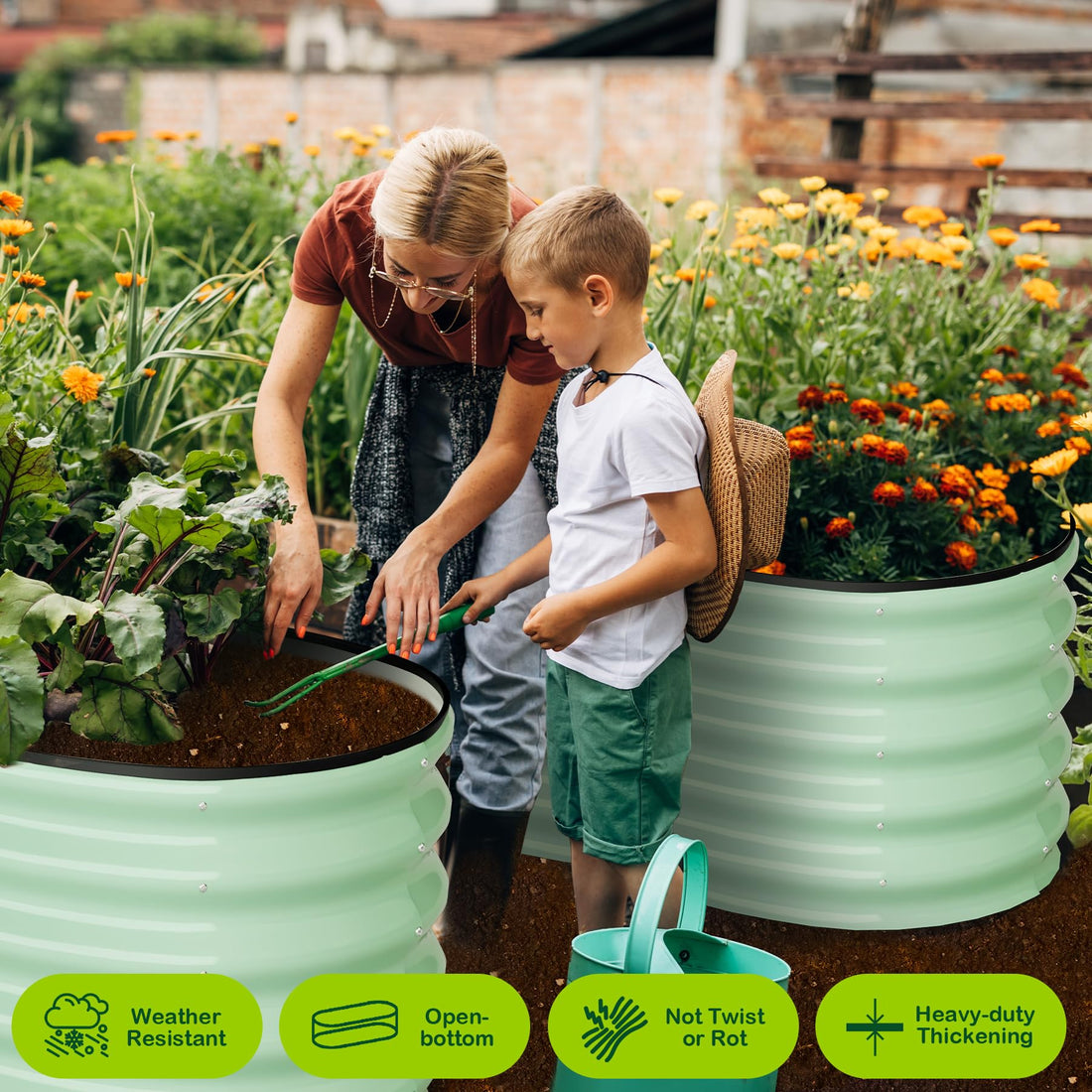 Garvee Oval Raised Garden Bed 4.5x2x1.5ft Galvanized Steel Double-Layer Corrosion Resistant Tool-Free Assembly with Rubber Edge for Outdoor Garden