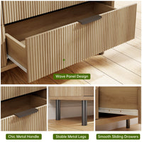 Garvee Modern Fluted 5 Drawer Dresser – Wooden Chest with Wide Storage, Metal Legs, Anti-Tipping Safety – Tall Organizer for Bedroom, Entryway, Hallway – Natural Wood Grain