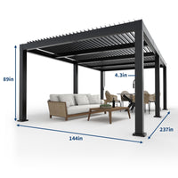 Garvee All-Aluminum Louvered Pergola 10' x 12', Outdoor Pergola with Adjustable Louvered Roof, Reinforced Aluminum Frame, Integrated Drainage System, Hardtop Gazebo for Patio, Deck, Gray