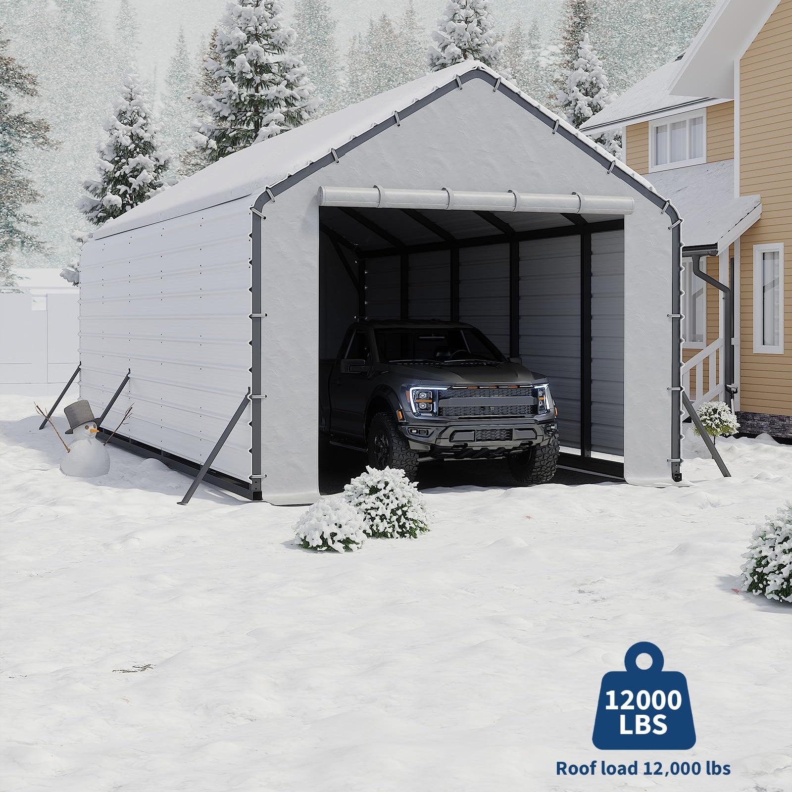 Garvee 13'x26'x11' Enclosed Oversized Metal Carport, Steel Heavy Duty Carport for All-Weather, Permanent Shelter for Full-Size Pickup Trucks, Boats, and Tractors, N.W. 1,000 Lbs