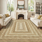 Garvee Natural-Style Bordered Area Rug 10x13, Washable Non-Slip Low Pile Soft Carpet for Living Room Bedroom Office - Natural