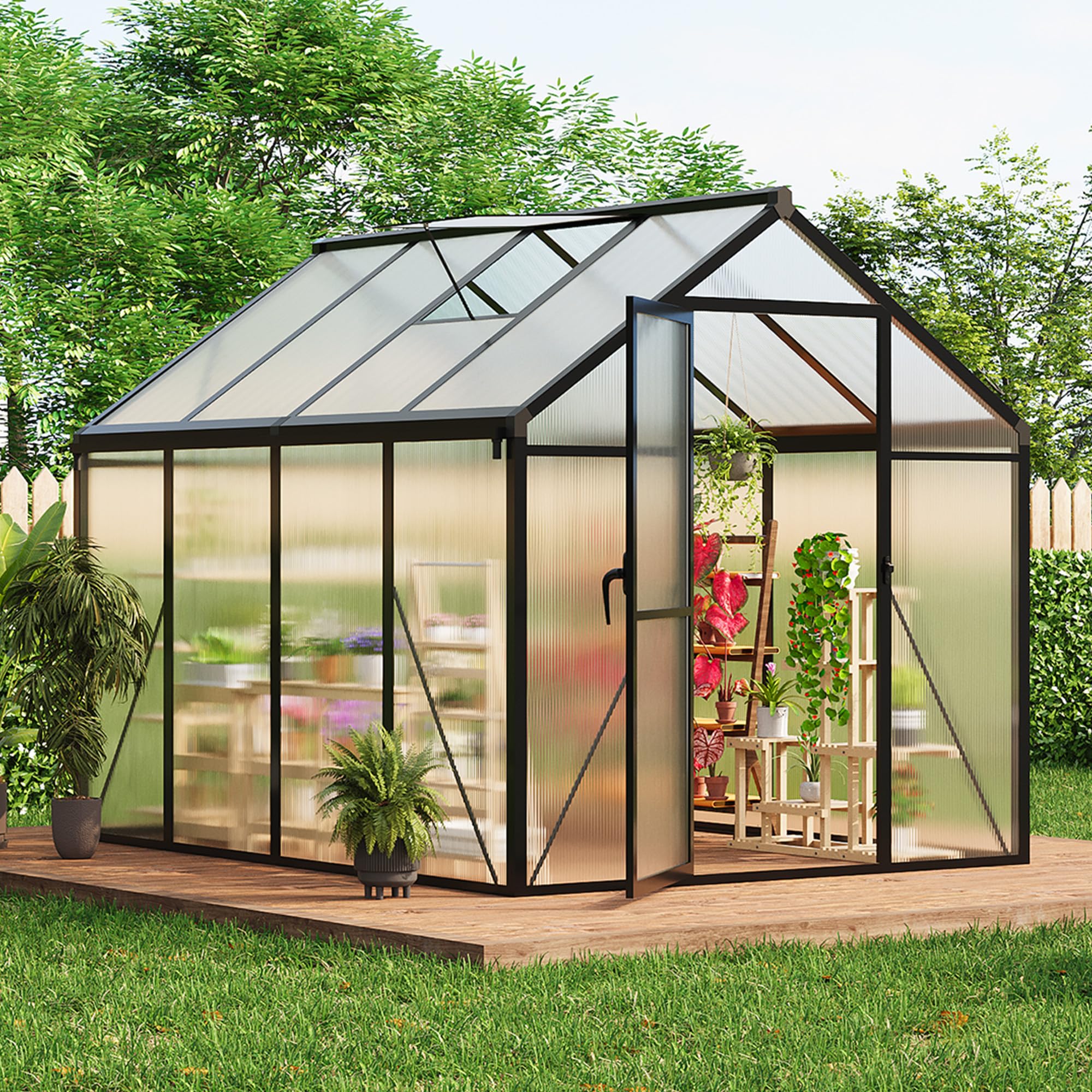 Garvee Greenhouse 6x8ft Polycarbonate Aluminum Frame Vent Lock