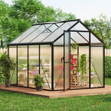 Garvee 6x8 FT Polycarbonate Greenhouse for Outdoors with Roof Vent & Lockable Push Door, Aluminum Frame, Ground Nails, Rain Gutters, Large Walk-in for Garden Patio Lawn - Black