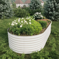 Garvee Beige Oval Galvanized Steel Raised Garden Bed Kit 8X4X2 FT Durable Modular Metal Planter Open Bottom for Vegetables Flowers Herbs