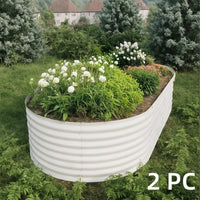 Garvee Beige Oval Galvanized Steel Raised Garden Bed Kit 8X4X2 FT Durable Modular Metal Planter Open Bottom for Vegetables Flowers Herbs