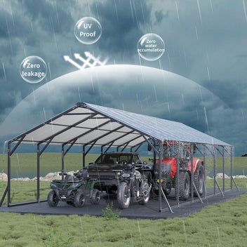 Garvee Heavy Duty Steel Metal Carport 20x30x12 - Outdoor Storage Shelter with Vertical Roof - All-Weather Protection for Multiple Vehicles, Pickup Trucks, Boats, Tractors - Grey