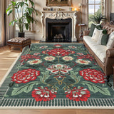 Garvee Indoor Washable Low Pile Area Rug Grey Green Modern Printed Soft Non-Slip Foldable Portable Living Room Bedroom - Gray Green
